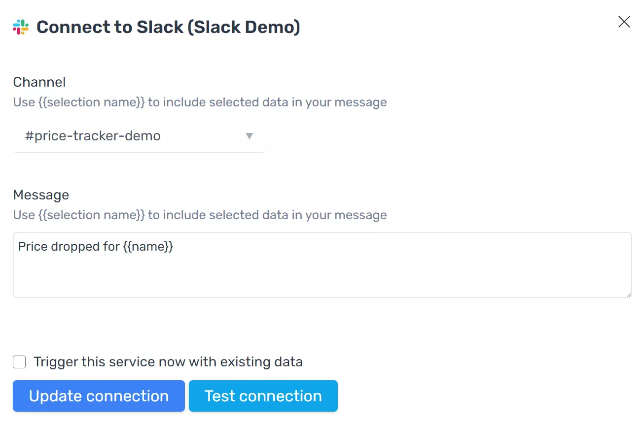 Send a message to Slack when the price changes
