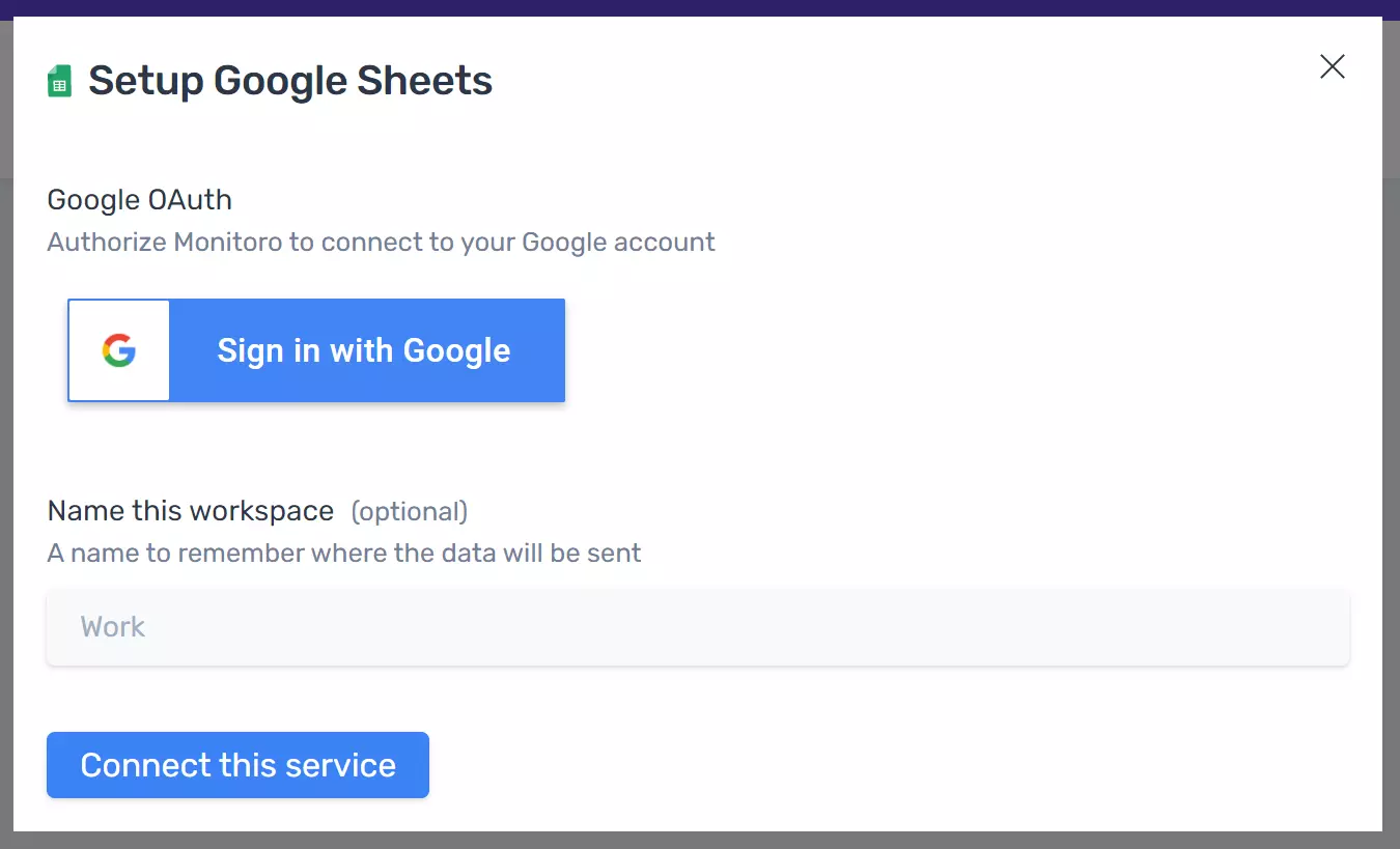 Connect a new Google Sheets account